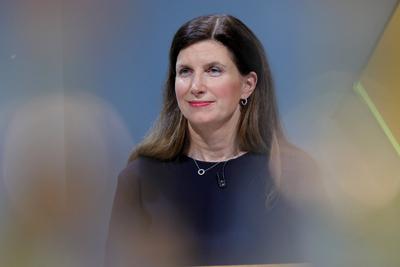 15.02.2024, Frankfurt, DEU Jahrespressekonferenz der Commerzbank AG. Bettina Orlopp, Stellvertretende Vorsitzende, Chief-stock-photo