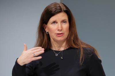 15.02.2024, Frankfurt, DEU Jahrespressekonferenz der Commerzbank AG. Bettina Orlopp, Stellvertretende Vorsitzende, Chief-stock-photo