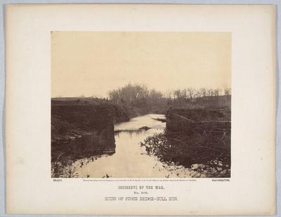 Ruins of Stone Bridge - Bull Run 1862 Mathew B. Brady American In summer 1861 Mathew B. Brady began releasing oversize p-stock-photo