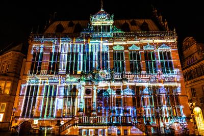 Bremen, Lichter der City,  beeindruckende Lichtprojektionen und Videoinszenierungen. Unter dem Motto ?Vier Jahreszeiten? (Vivaldi)-stock-photo