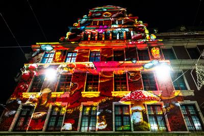 Bremen, Lichter der City,  beeindruckende Lichtprojektionen und Videoinszenierungen. Unter dem Motto ?Vier Jahreszeiten? (Vivaldi)-stock-photo