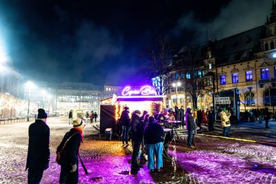 Bremen, Lichter der City,  beeindruckende Lichtprojektionen und Videoinszenierungen. Unter dem Motto ?Vier Jahreszeiten? (Vivaldi)-stock-photo