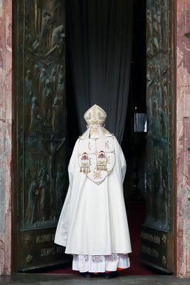 ITALY -  CARDINAL JAMES MICHAEL HARVEY OPENS THE HOLY DOOR OF THE BAILICA OF SAINT PAUL OUTSIDE THE WALLS , FOR THE JUBILEE, IN ROME  - 2025/1/5-stock-photo