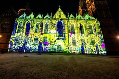 Bremen, Lichter der City,  beeindruckende Lichtprojektionen und Videoinszenierungen. Unter dem Motto ?Vier Jahreszeiten? (Vivaldi)-stock-photo