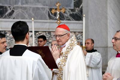 ITALY -  CARDINAL JAMES MICHAEL HARVEY OPENS THE HOLY DOOR OF THE BAILICA OF SAINT PAUL OUTSIDE THE WALLS , FOR THE JUBILEE, IN ROME  - 2025/1/5-stock-photo