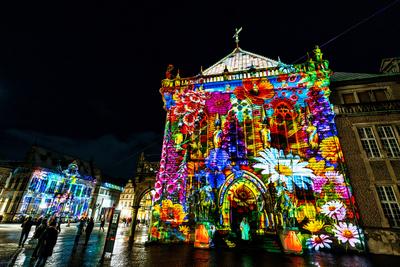 Bremen, Lichter der City,  beeindruckende Lichtprojektionen und Videoinszenierungen. Unter dem Motto ?Vier Jahreszeiten? (Vivaldi)-stock-photo