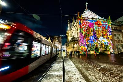 Bremen, Lichter der City,  beeindruckende Lichtprojektionen und Videoinszenierungen. Unter dem Motto ?Vier Jahreszeiten? (Vivaldi)-stock-photo