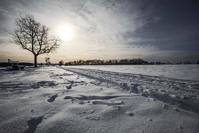 Winterzauber auf der Schw?bischen Alb, Die Schw?bische Alb hat sich in ein winterliches Wunderland verwandelt. Der Heide-stock-foto