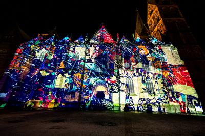 Bremen, Lichter der City,  beeindruckende Lichtprojektionen und Videoinszenierungen. Unter dem Motto ?Vier Jahreszeiten? (Vivaldi)-stock-photo
