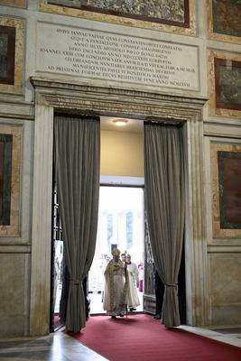 ITALY -  CARDINAL JAMES MICHAEL HARVEY OPENS THE HOLY DOOR OF THE BAILICA OF SAINT PAUL OUTSIDE THE WALLS , FOR THE JUBILEE, IN ROME  - 2025/1/5-stock-photo
