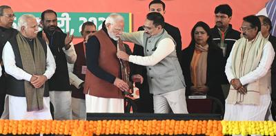 Prime Minister Narendra Modi Addresses "Parivartan Rally" In Delhi-stock-photo