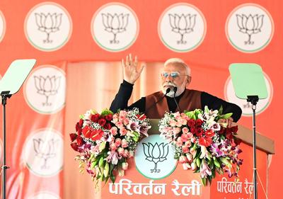 Prime Minister Narendra Modi Addresses "Parivartan Rally" In Delhi-stock-photo