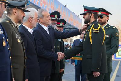 Iranian President Masoud Pezeshkian attends 47th graduation ceremony of cadets in Tehran-stock-photo