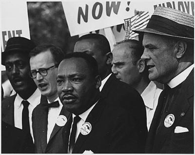 Dr. Martin Luther King, Jr., President of the Southern Christian Leadership Conference, and Mathew Ahmann, Executive Dir-stock-photo