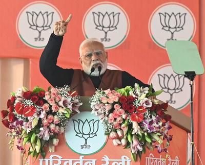 Prime Minister Narendra Modi Addresses "Parivartan Rally" In Delhi-stock-photo