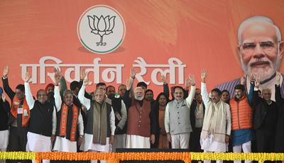 Prime Minister Narendra Modi Addresses "Parivartan Rally" In Delhi-stock-photo