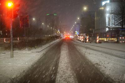 Schnee iauf der Leipziger Stra?e-stock-foto