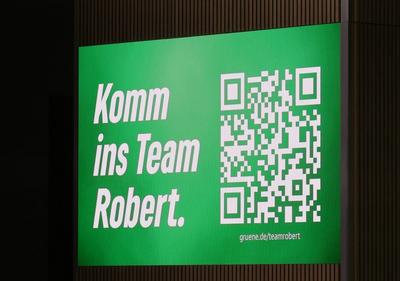 Wahlwerbung Bundestagswahlkampf 2025, Auftaktveranstaltung der Gruenen Buendnis 90/Die Gruenen mit Kanzlerkandidat Rober-stock-foto