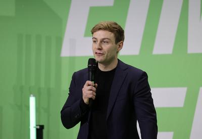 Hier im Bild Bruno Hoenel, Direktkandidat Bundestagswahlkampf 2025, Auftaktveranstaltung der Gruenen Buendnis 90/Die Gru-stock-foto