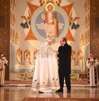 Egyptian President Abdel Fattah el-Sisi, participates in Christmas celebrations at the Cathedral of the Nativity of Christ-stock-foto