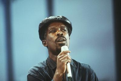 Billy Ocean (Popmusiker, S?nger) 11/88 h?r Mann Musik Pop Gesang Farbiger dunkelhaarig kurzhaarig Bart leger dunkelh?ut-stock-photo