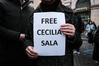Demonstration for the liberation of Cecilia Sala.-stock-foto