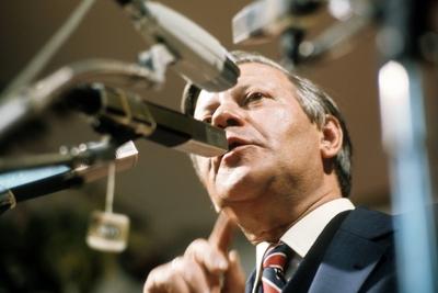 Bundeskanzler Helmut Schmidt (Deutschland/SPD) spricht w?hrend einer Wahlkampfveranstaltung-stock-photo