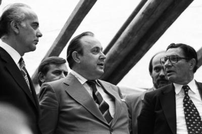FDP-Kundgebung 1976 DEU, Deutschland, Dortmund: FDP-Kundgebung im Wahlkampf am 14.09.1976 in Dortmund. Hans Friderichs,-stock-foto