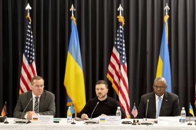 Ukraine Defense Contact Group meeting Ramstein-stock-foto