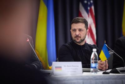 President of Ukraine Volodymyr Zelenskyy during Working Visit to Germany-stock-photo