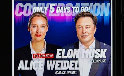 Debate between Elon Musk and Alice Weidel on Platform X Zurich, Switzerland, 9th Jan 2025: Debate between AfD chancellor-stock-foto