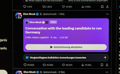 Debate between Elon Musk and Alice Weidel on Platform X Zurich, Switzerland, 9th Jan 2025: Debate between AfD chancellor-stock-foto