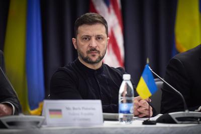 President of Ukraine Volodymyr Zelenskyy during Working Visit to Germany-stock-photo