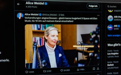 Debate between Elon Musk and Alice Weidel on Platform X Zurich, Switzerland, 9th Jan 2025: Debate between AfD chancellor-stock-foto