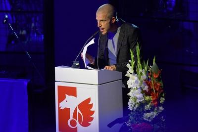Benjamin von Stuckrad Barre, Laudation fuer Inga Humpe 30 Jahre Fred Jay Preisverleihung in Berlin in der Columbiahalle-stock-photo