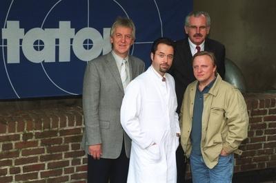 Fototermin Tatort (ARD): Hubert Wimber (PP M?nster), Jan Josef Liefers, Ulrich Deppendorf, Axel Prahl (v.l.) 07/02 thg T-stock-photo