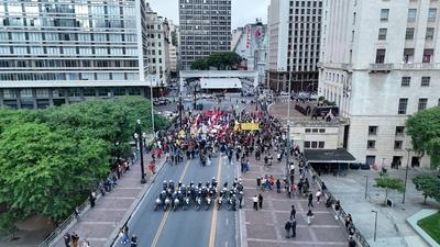 Aerial view of demonstration against bus fare hike-stock-photo