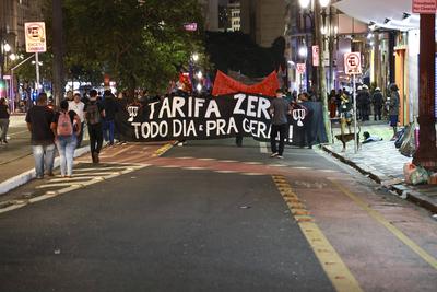Aerial view of demonstration against bus fare hike-stock-photo