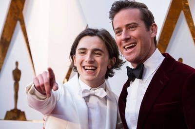 Oscar nominee for Best Actor, Timothee Chalamet and co-star Armie Hammer arrive on the red carpet of The 90th Oscars® a-stock-foto