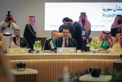 Syrian Minister of Foreign Affairs and Expatriates Asaad Al-Sheibani, participates in the Riyadh meetings-stock-photo