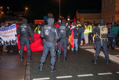 Riesa - 10.000 Menschen erwartet: Gro?demonstration gegen AfD-Parteitag, Polizei mit Gro?aufgebot vor Ort-stock-foto