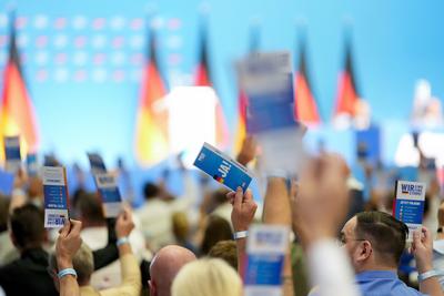 Stimmkarte f?r Abstimmungen waehrend des 15. Bundesparteitag der AfD in der Grugahalle am 29. June 2024 in Essen, Deutsc-stock-foto