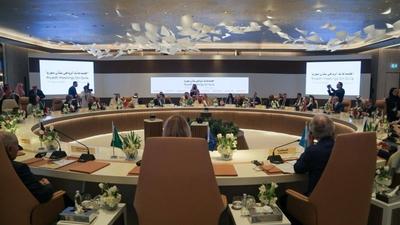 Syrian Minister of Foreign Affairs and Expatriates Asaad Al-Sheibani, participates in the Riyadh meetings-stock-photo