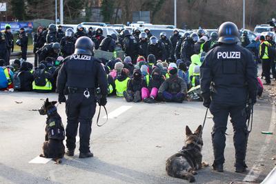 Riesa - 10.000 Menschen erwartet: Gro?demonstration gegen AfD-Parteitag, Polizei mit Gro?aufgebot vor Ort-stock-foto