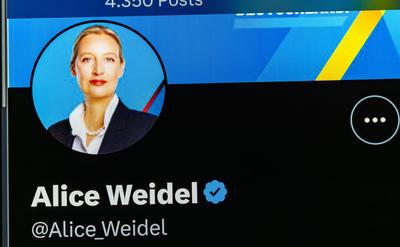 Profile of AfD politician Alice Weidel on Platform X Zurich, Switzerland, 9th Jan 2025: The profile of AfD politician Al-stock-foto