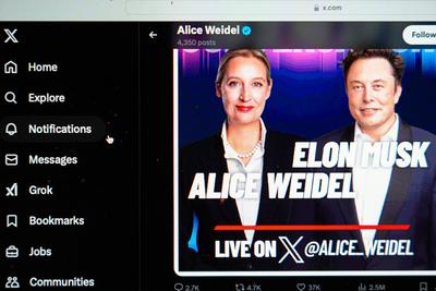 Symbolbild Alice Weidel und Elon Musk sprechen auf X-stock-foto