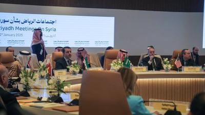 Syrian Minister of Foreign Affairs and Expatriates Asaad Al-Sheibani, participates in the Riyadh meetings-stock-photo