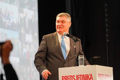 Kroatien: Stichwahl / Zweite Runde Pr?sidentschaftswahl, 2024/2025 - Wahlparty des Pr?sidenten und Spitzenkandidaten Zor-stock-photo