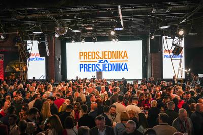 Kroatien: Stichwahl / Zweite Runde Pr?sidentschaftswahl, 2024/2025 - Wahlparty des Pr?sidenten und Spitzenkandidaten Zor-stock-photo