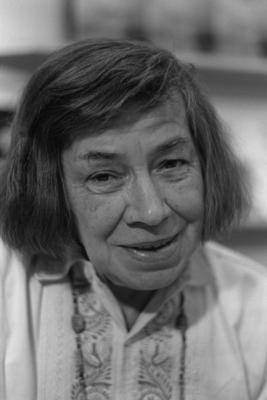 Patricia HIGHSMITH, USA, Schriftstellerin, Autorin,  w?hrend der Frankfurter Buchmesse in Frankfurt, 02.10.1986.-stock-foto